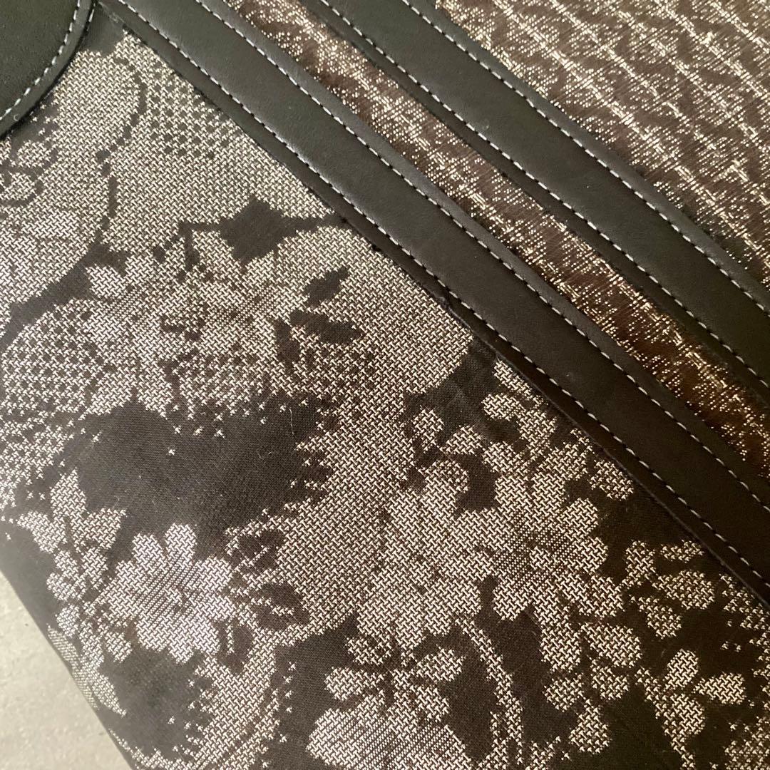 花柄 大島紬×本革 着物リメイク トートバッグ 和装バッグ ハンドメイド A4