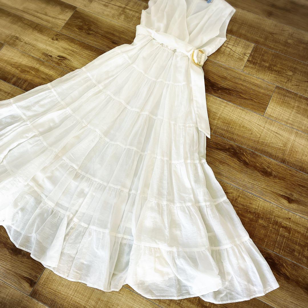 【美品】efla コットン ティアード ボリューム ワンピース ホワイト S