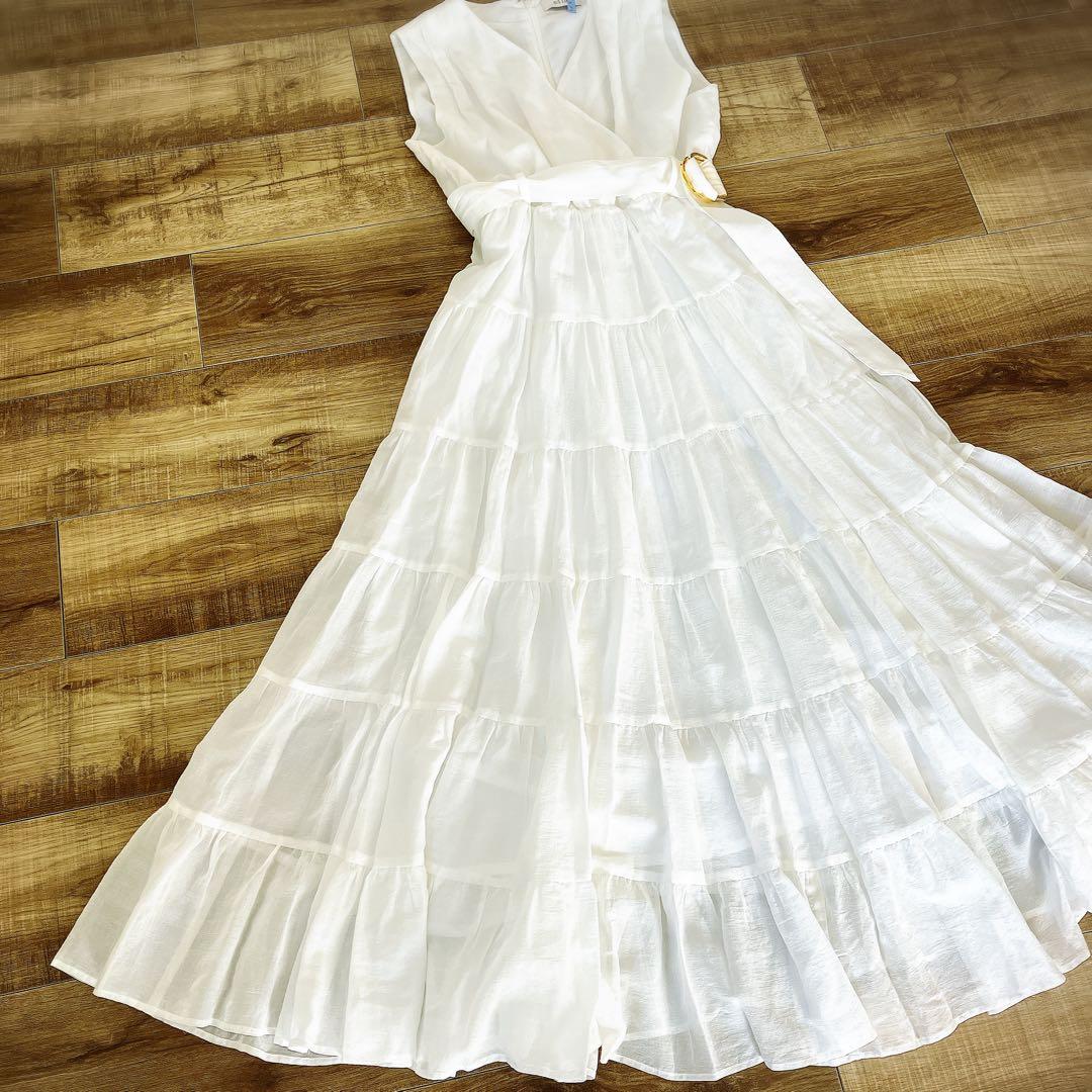 【美品】efla コットン ティアード ボリューム ワンピース ホワイト S