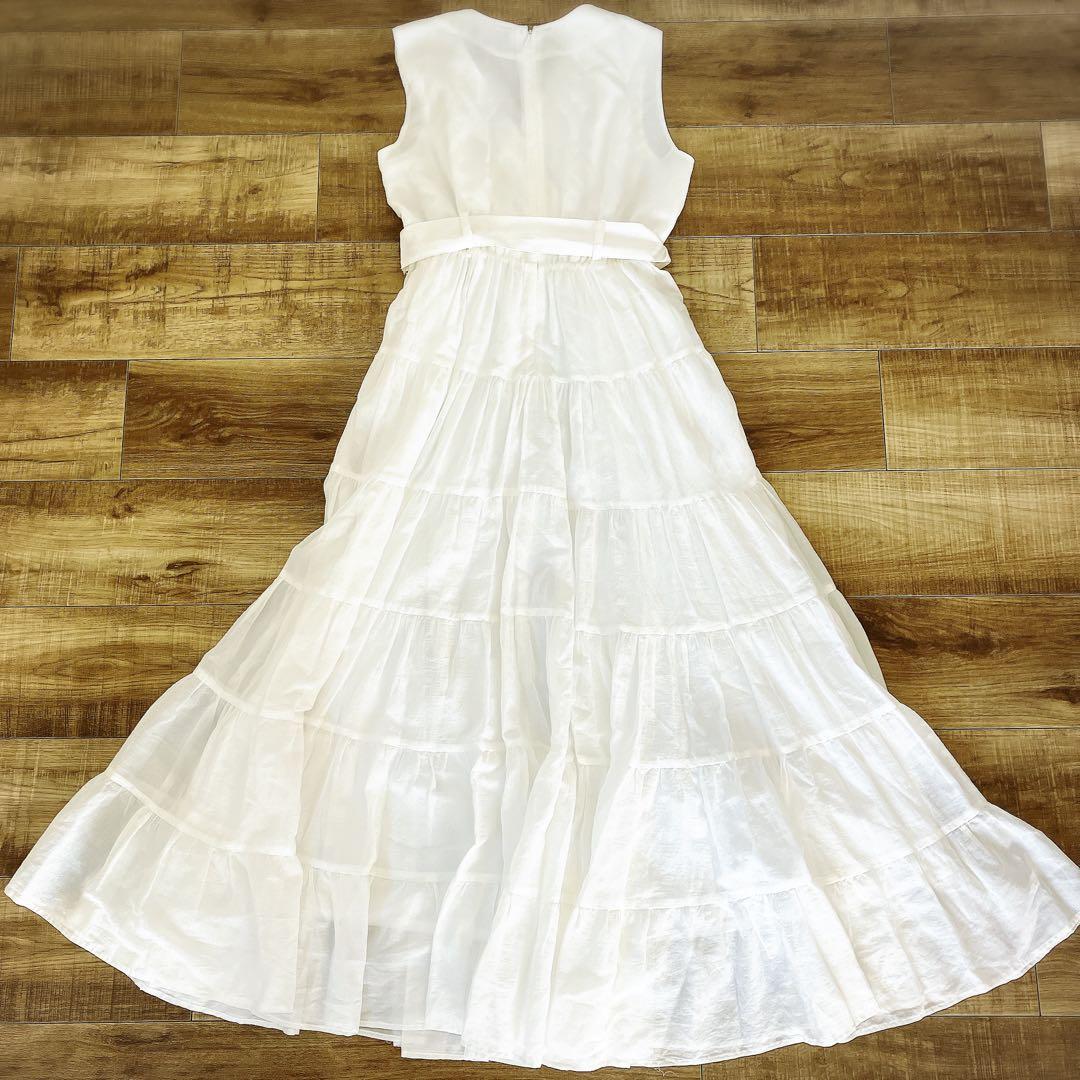 【美品】efla コットン ティアード ボリューム ワンピース ホワイト S