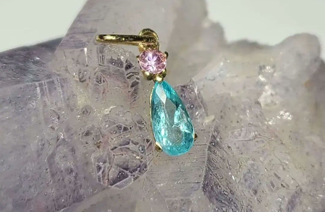 専用ページ★バターリャパライバトルマリン&パパラチペンダントトップ18金★