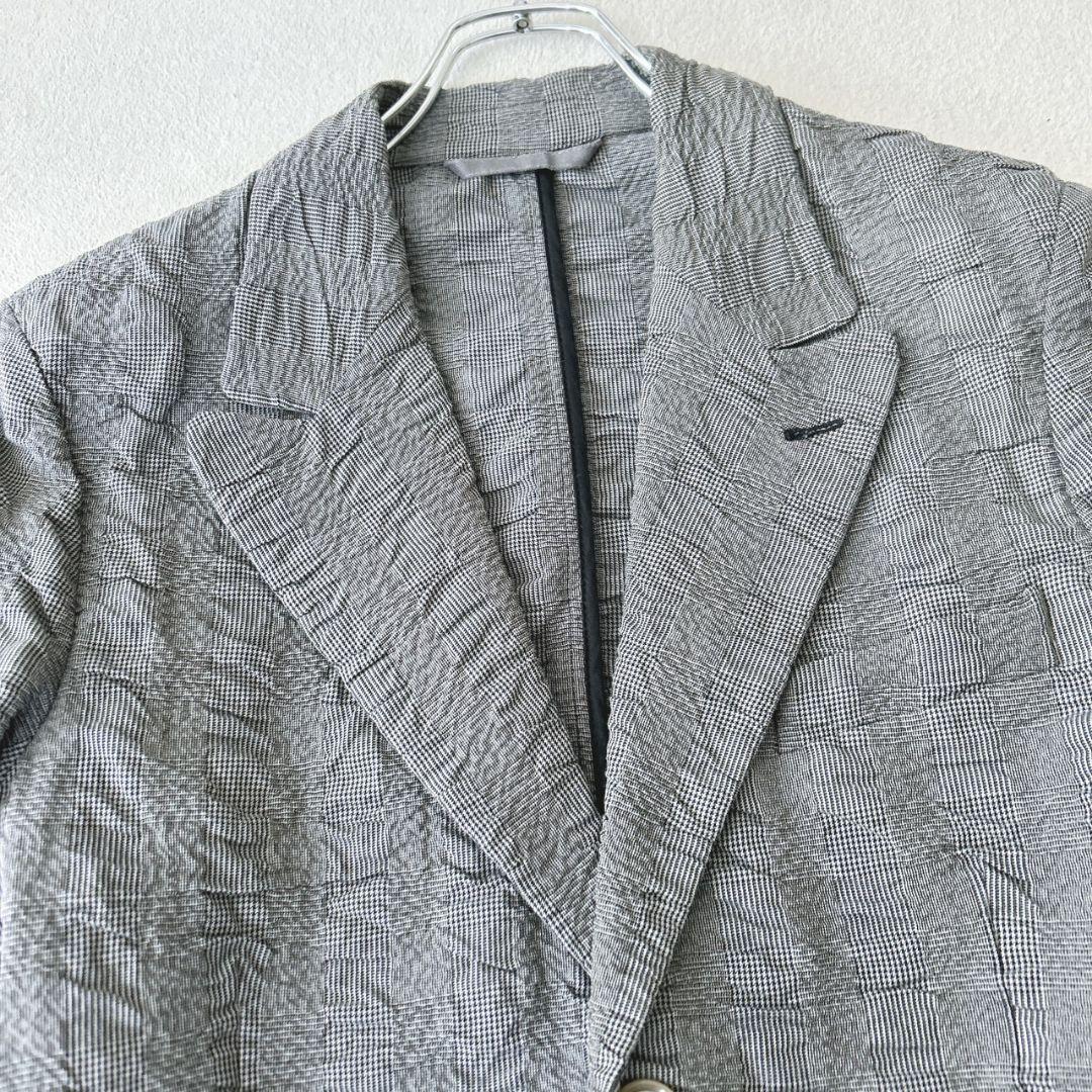ジョルジオアルマーニ テーラードジャケット シワ加工 黒タグ グレー チェック