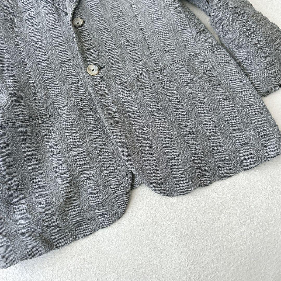 ジョルジオアルマーニ テーラードジャケット シワ加工 黒タグ グレー チェック