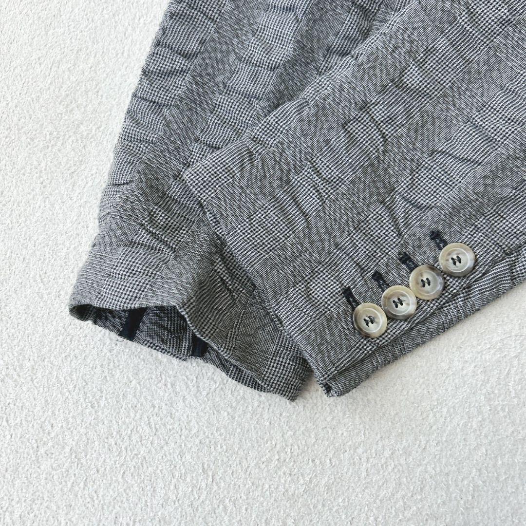 ジョルジオアルマーニ テーラードジャケット シワ加工 黒タグ グレー チェック