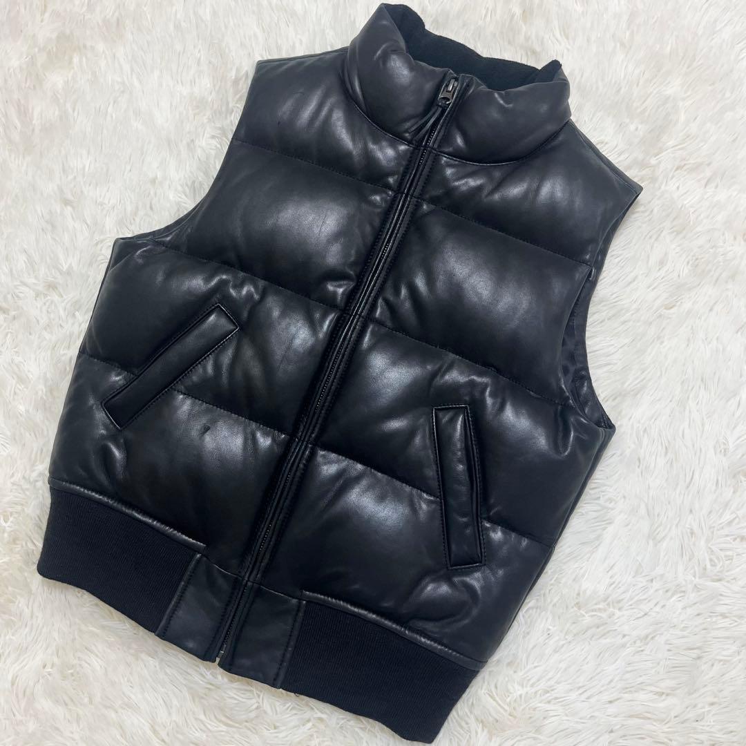 美品　ラルフローレン　ラムレザーダウンベスト　ブラック　S相当　ダウンベスト