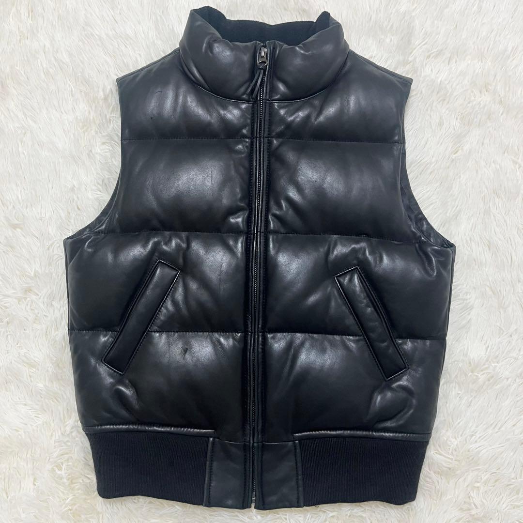 美品　ラルフローレン　ラムレザーダウンベスト　ブラック　S相当　ダウンベスト