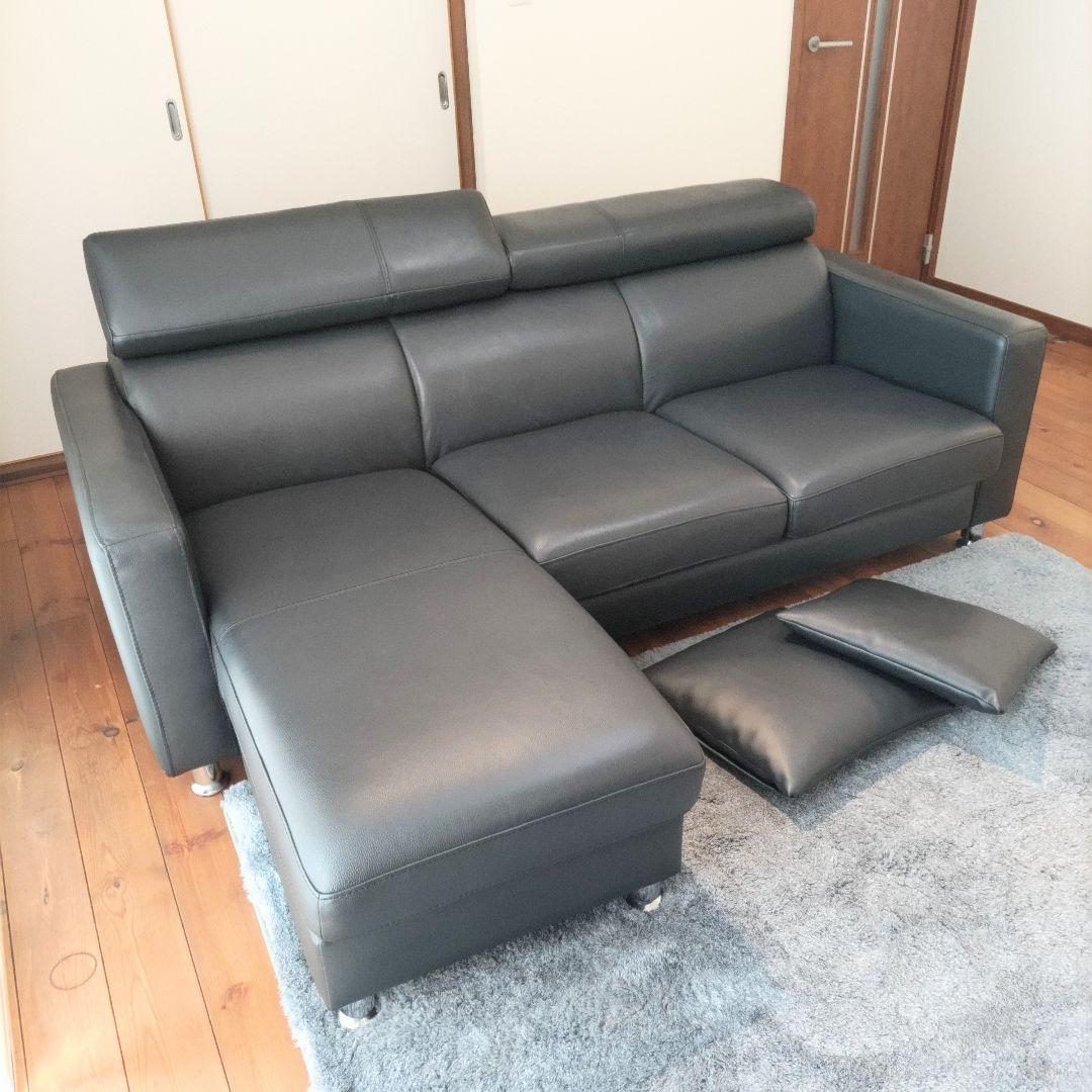 3人掛け カウチソファ　黒