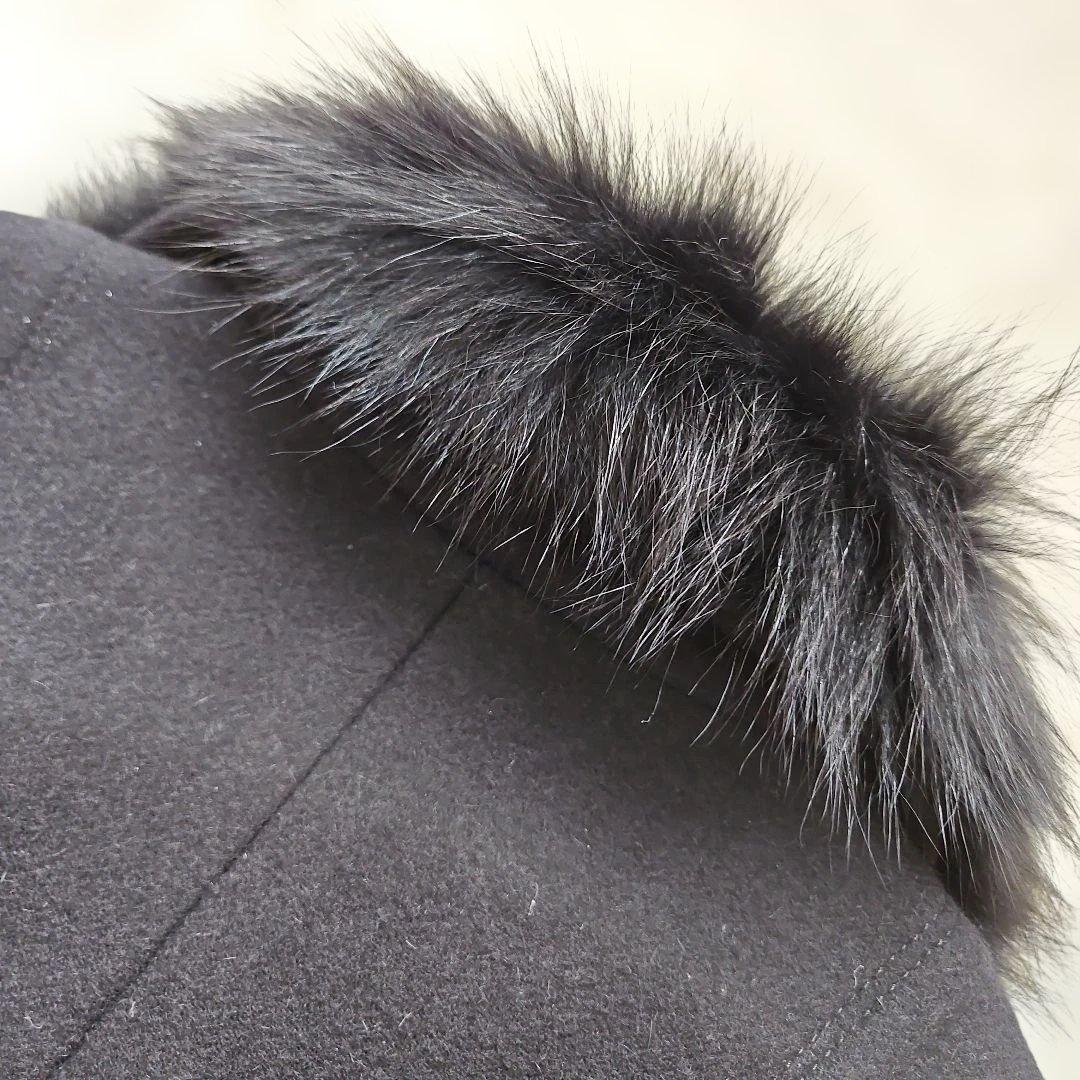 バーバリーブルーレーベル ロングコート フォックスファー ノバチェック 黒 38