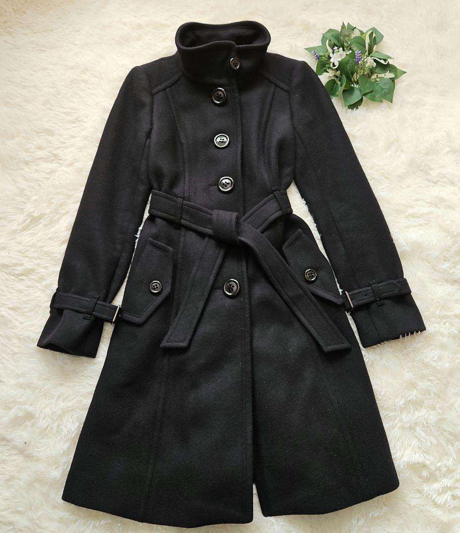 バーバリーブルーレーベル ロングコート フォックスファー ノバチェック 黒 38