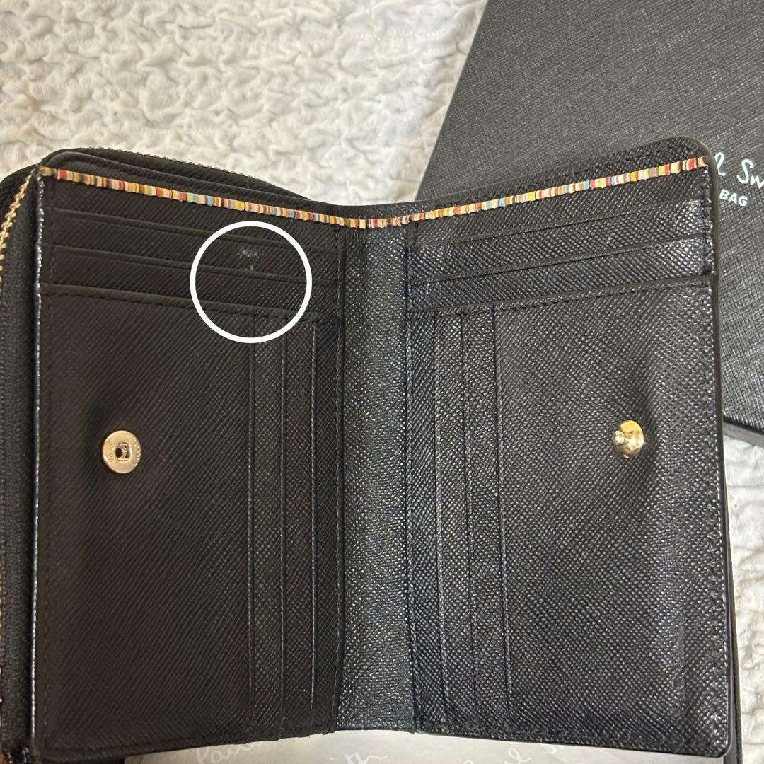 【美品】ポールスミス 折り財布 ジップストローグレイン マルチストライプ 黒