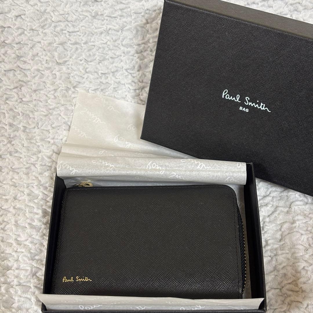 【美品】ポールスミス 折り財布 ジップストローグレイン マルチストライプ 黒