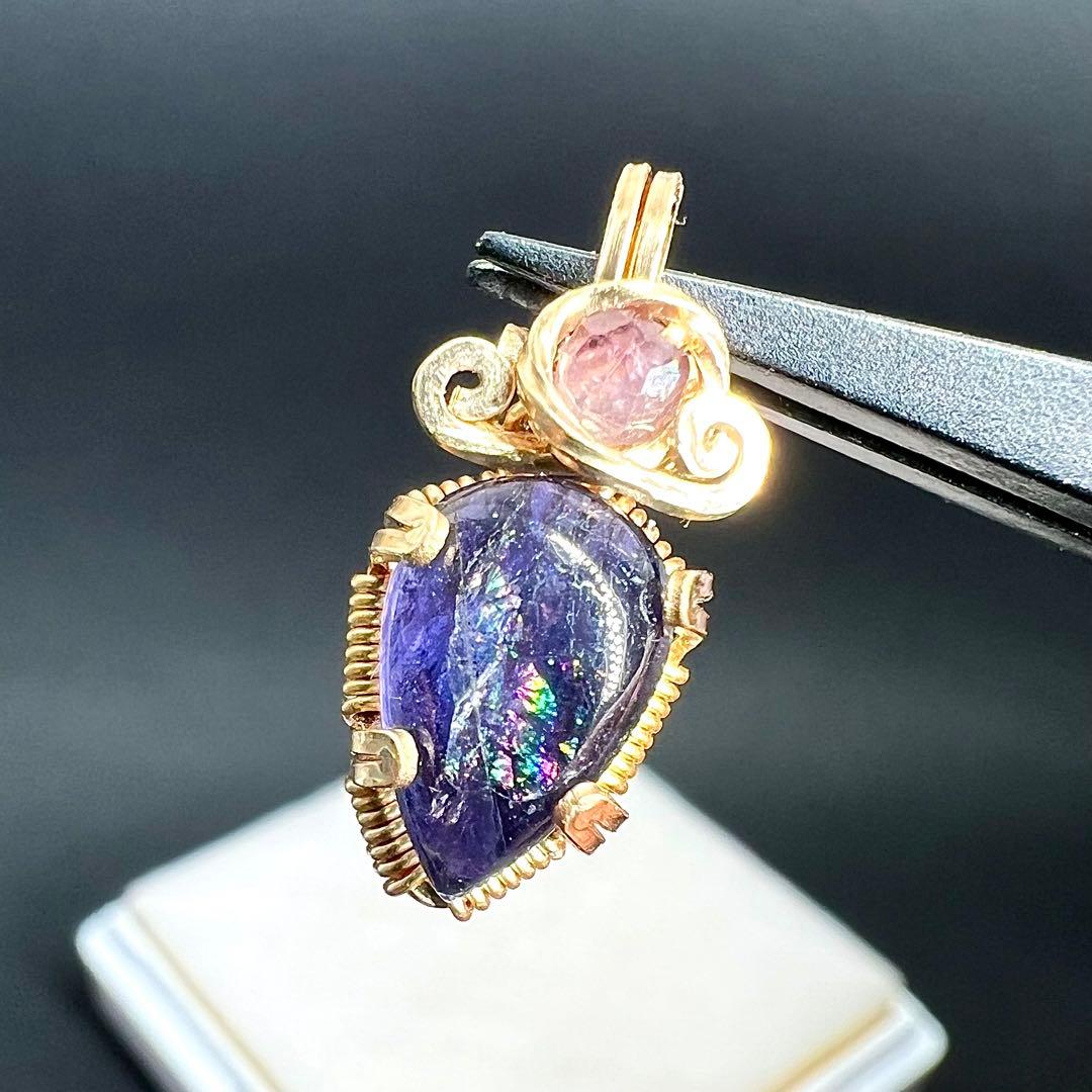 【for Kaya様】アイオライトＰＴ　レインボームーンストーン ピアスチャーム