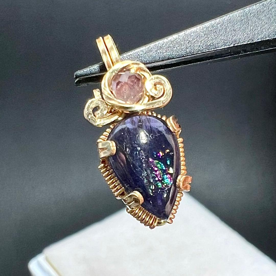 【for Kaya様】アイオライトＰＴ　レインボームーンストーン ピアスチャーム