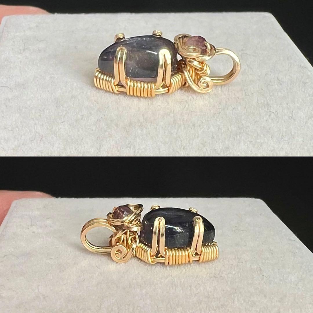 【for Kaya様】アイオライトＰＴ　レインボームーンストーン ピアスチャーム