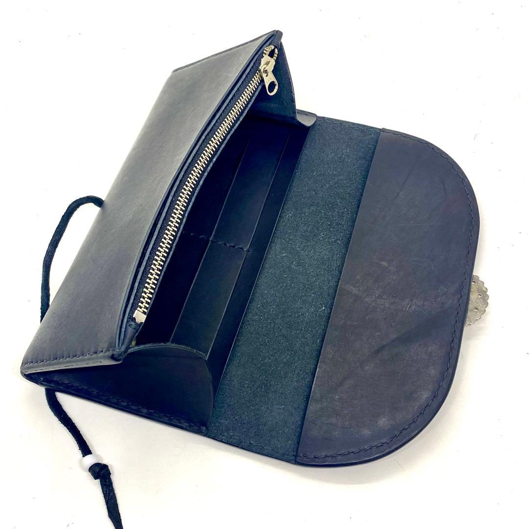 ‼️SALE‼️本革 長財布フラワーコンチョアポロ BKブラック黒　革紐タイプ