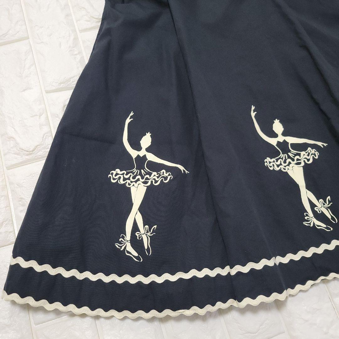 Emily Temple バレリーナ柄 フレアワンピース ブラック 160