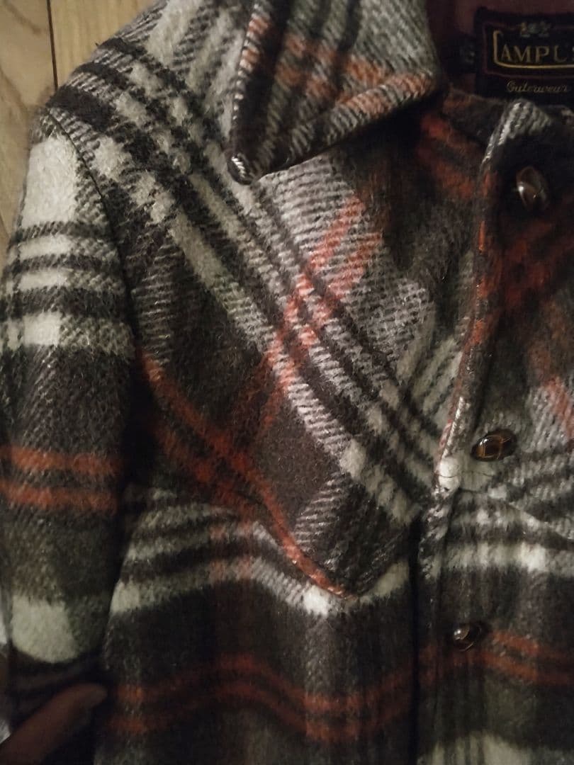 ​【USA製44】60s CAMPUS ウールチェック ランチコート XL