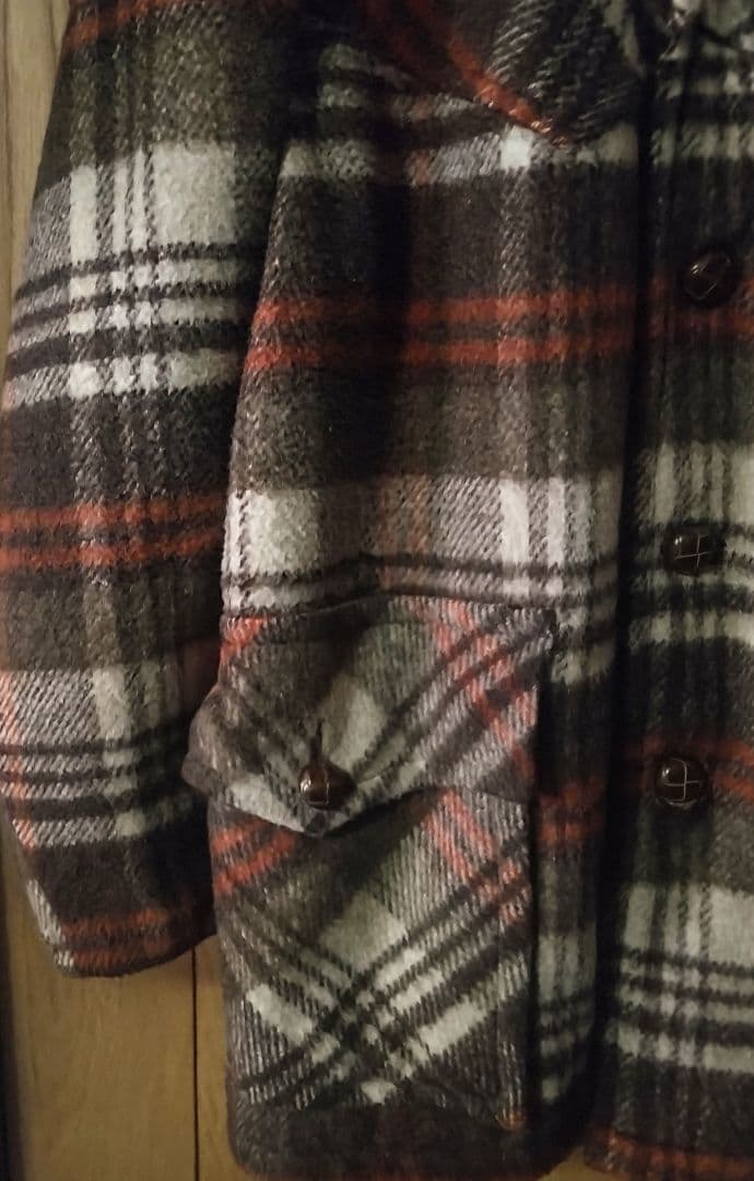 ​【USA製44】60s CAMPUS ウールチェック ランチコート XL