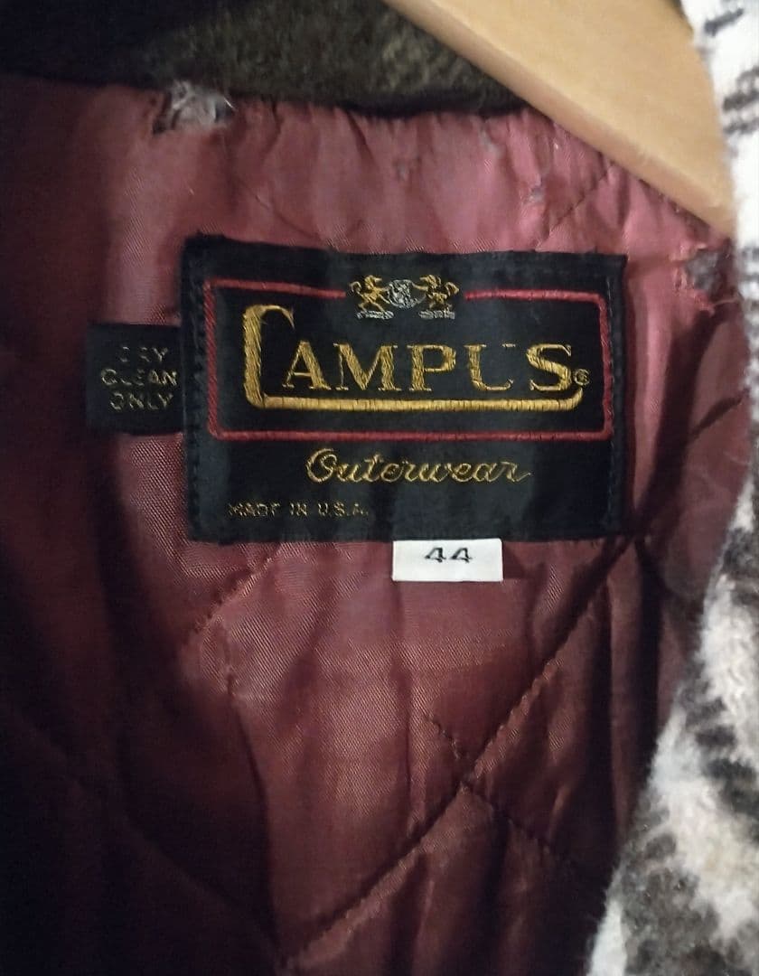 ​【USA製44】60s CAMPUS ウールチェック ランチコート XL