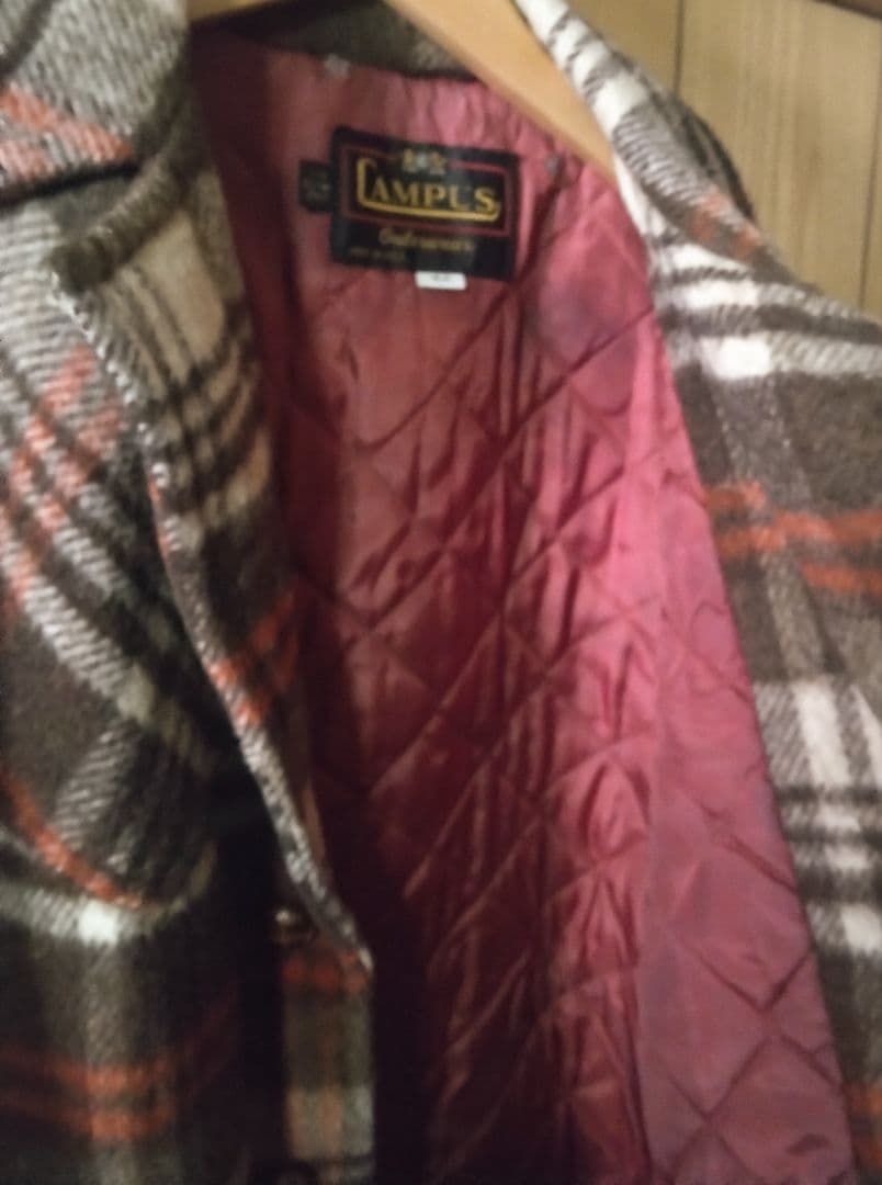 ​【USA製44】60s CAMPUS ウールチェック ランチコート XL