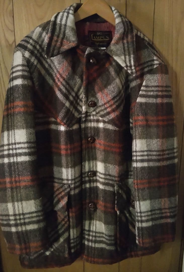 ​【USA製44】60s CAMPUS ウールチェック ランチコート XL