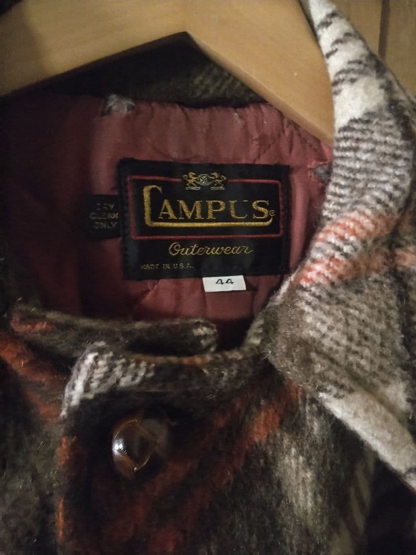 ​【USA製44】60s CAMPUS ウールチェック ランチコート XL