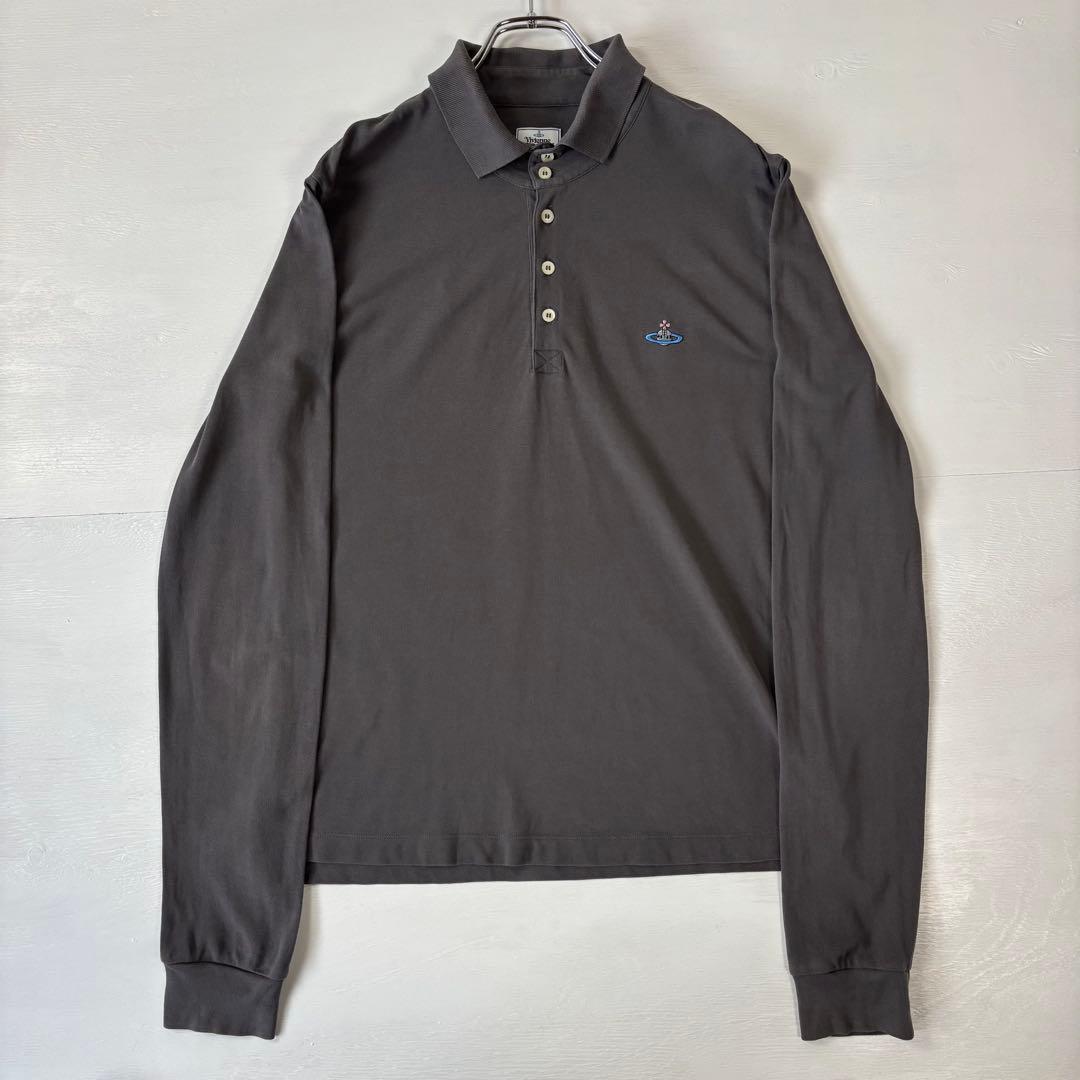 ヴィヴィアン・ウエストウッド　長袖ポロシャツ　Lサイズ　刺繍ロゴ　グレー　古着