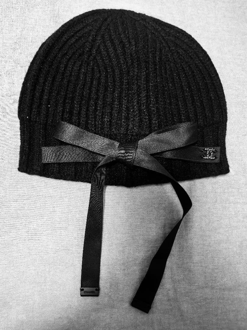 CHANEL 黒 ニット帽 リブ編み 美品