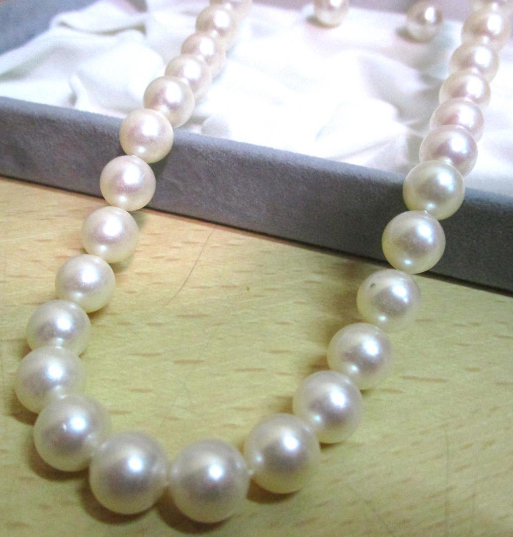 希少 ピンクホワイト あこや真珠 ネックレス 大珠 8.5mm 43cm 極美品