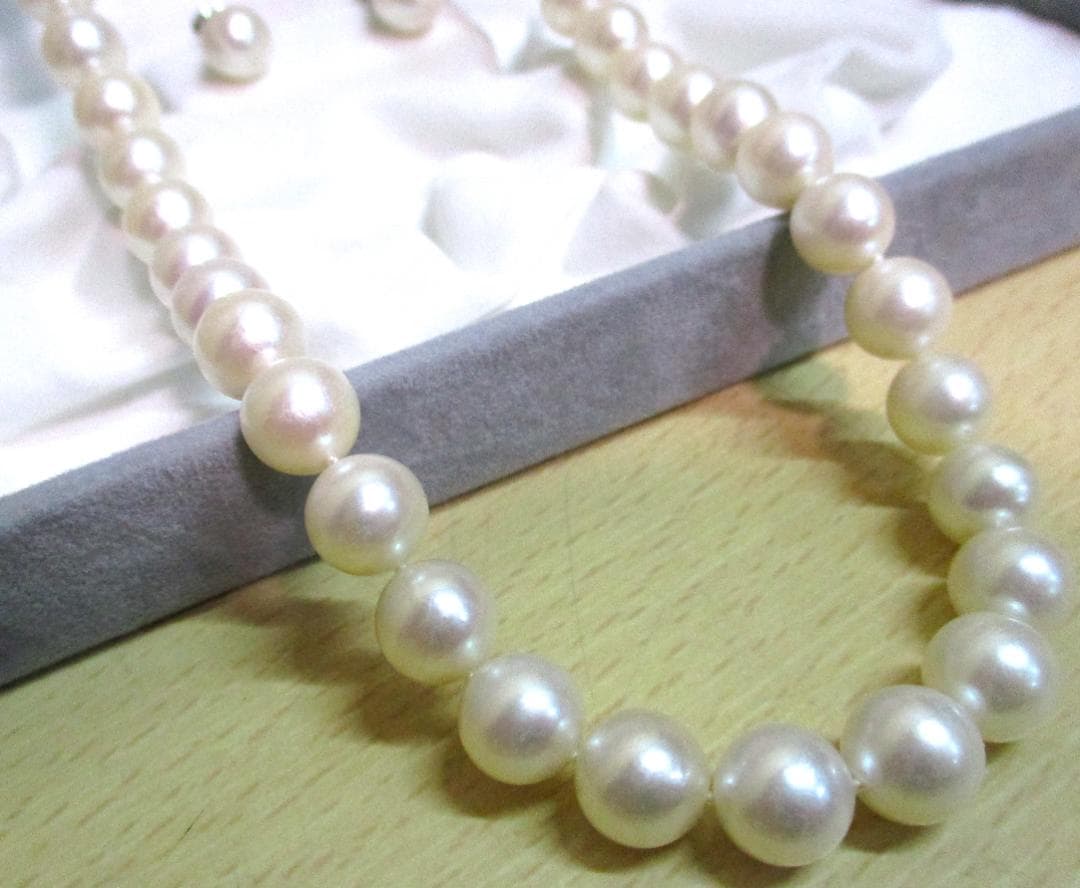 希少 ピンクホワイト あこや真珠 ネックレス 大珠 8.5mm 43cm 極美品