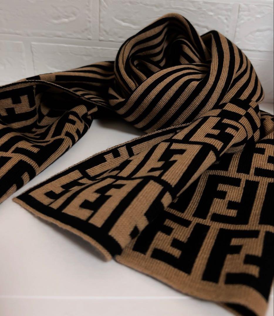 フェンディ　FENDI マフラー　ブラウン　FFロゴ ウール　男女兼用　42