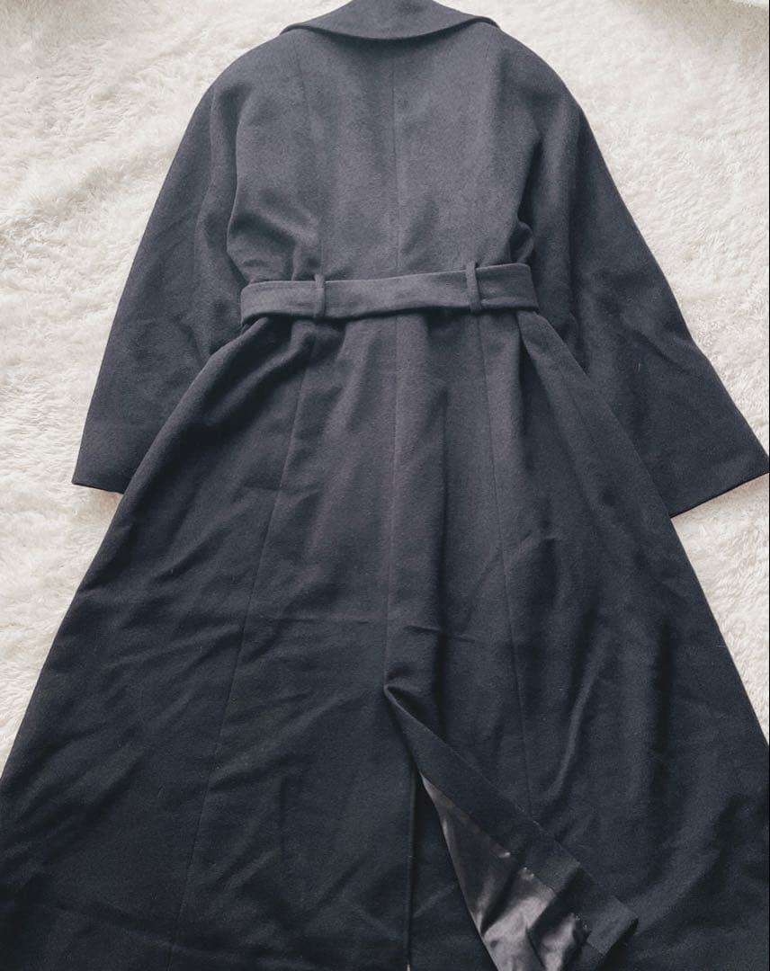 Chloé 90'sウール100％ ベルト付ロングコート黒 M ヴィンテージ