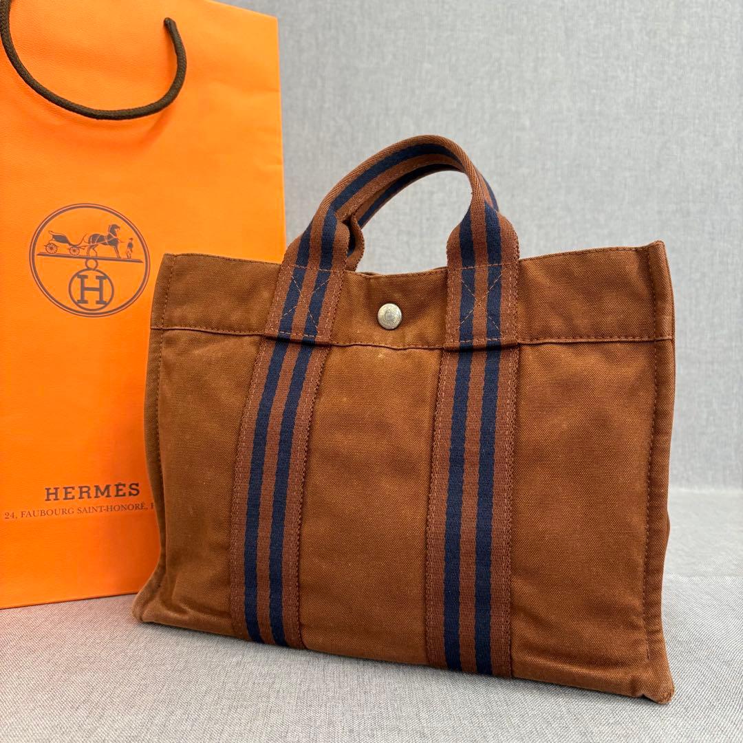HERMES エルメス トートバッグ フールトゥ PM ブラウン ネイビー