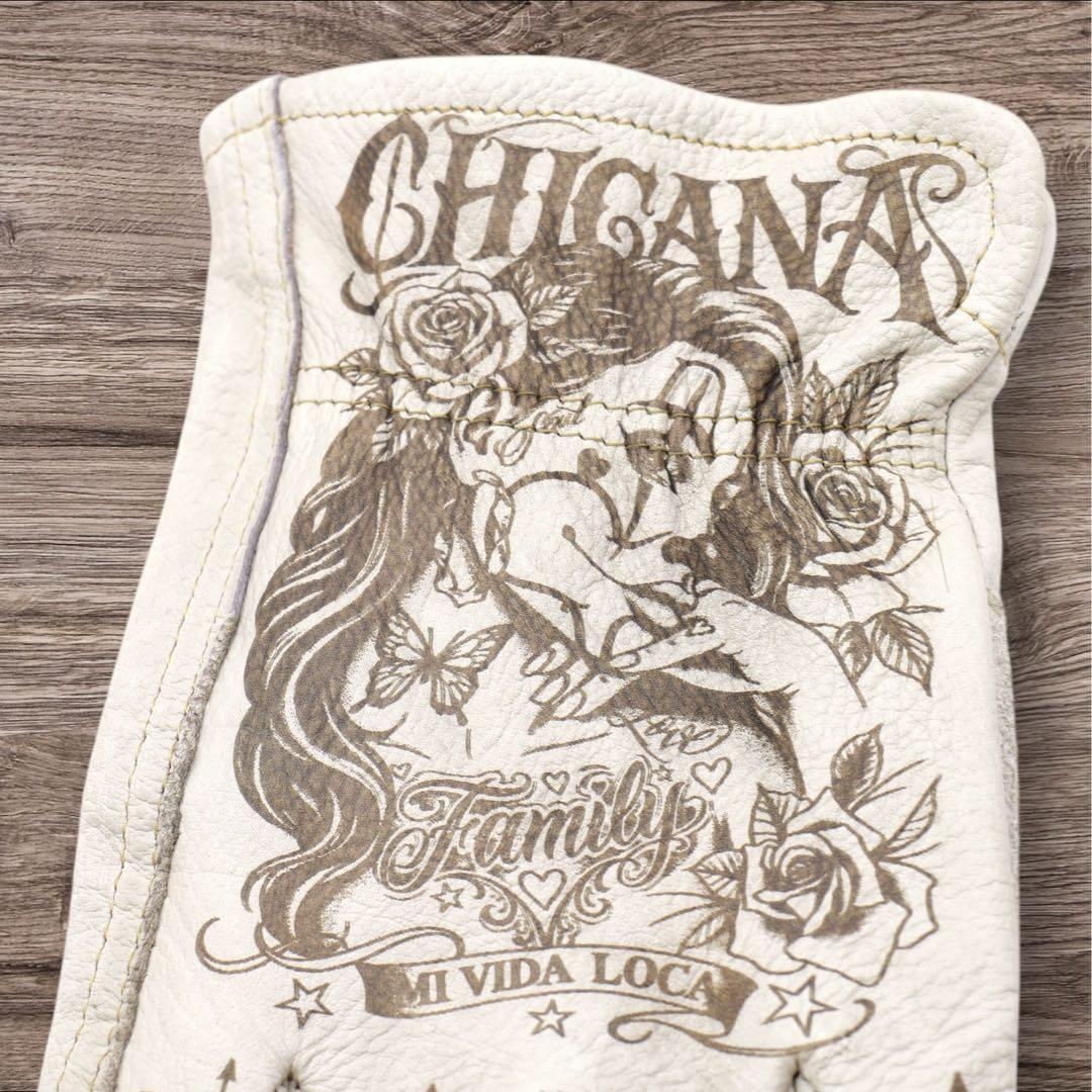 牛革　レザーグローブ　アメリカン　バイク　ハーレー　カスタム　手袋　白　M