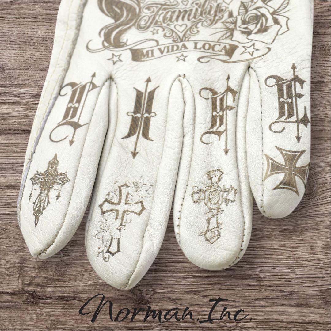 牛革　レザーグローブ　アメリカン　バイク　ハーレー　カスタム　手袋　白　M