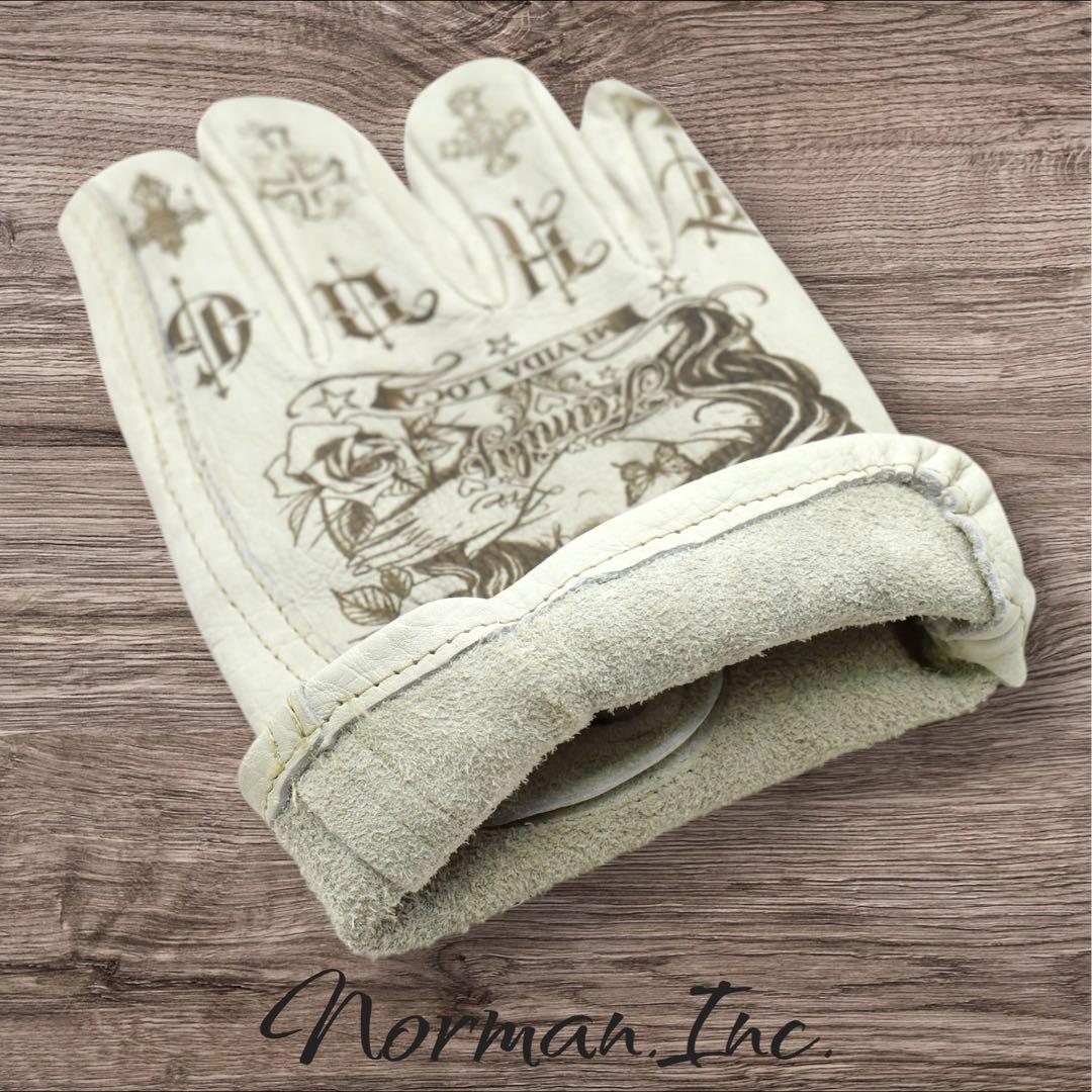 牛革　レザーグローブ　アメリカン　バイク　ハーレー　カスタム　手袋　白　M