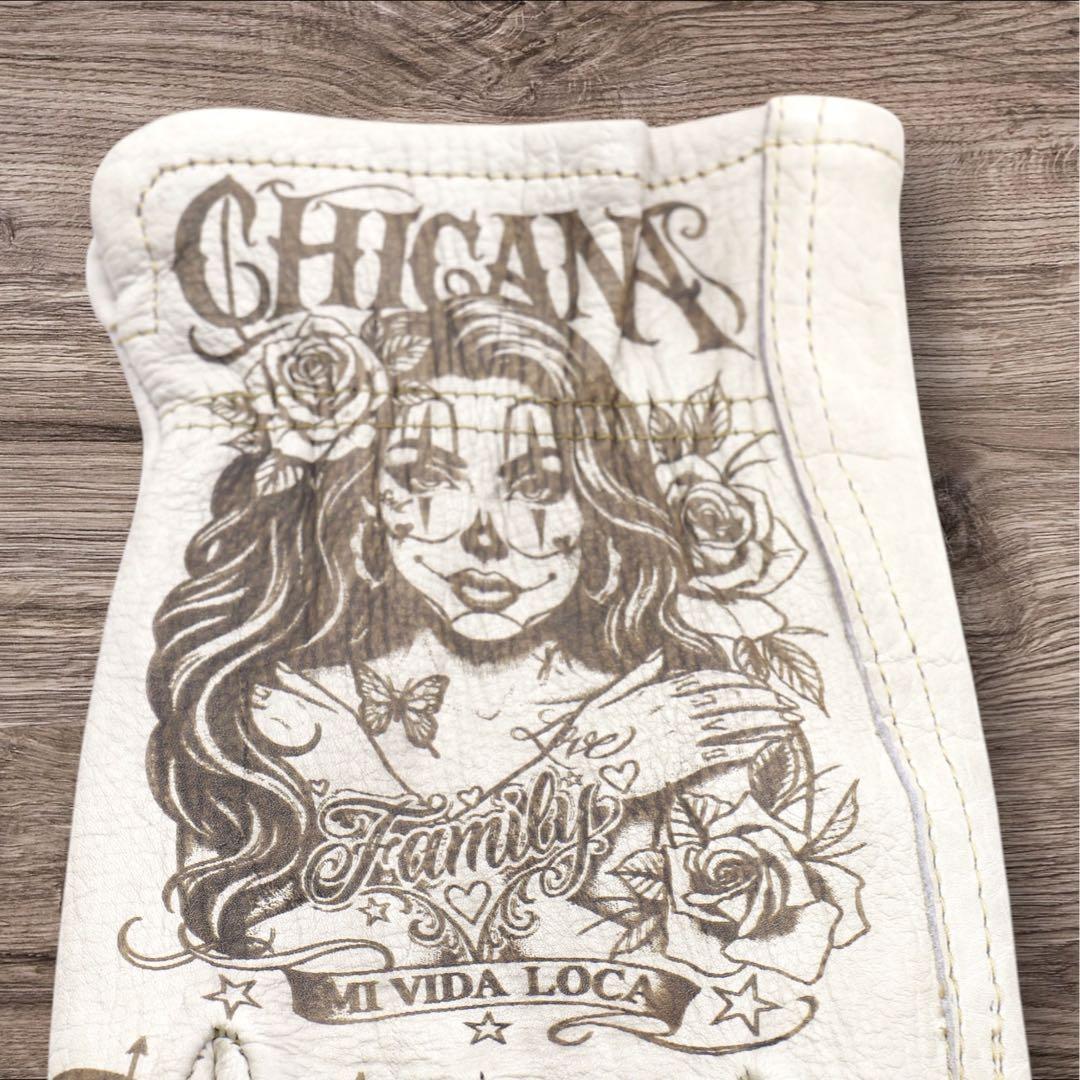 牛革　レザーグローブ　アメリカン　バイク　ハーレー　カスタム　手袋　白　M