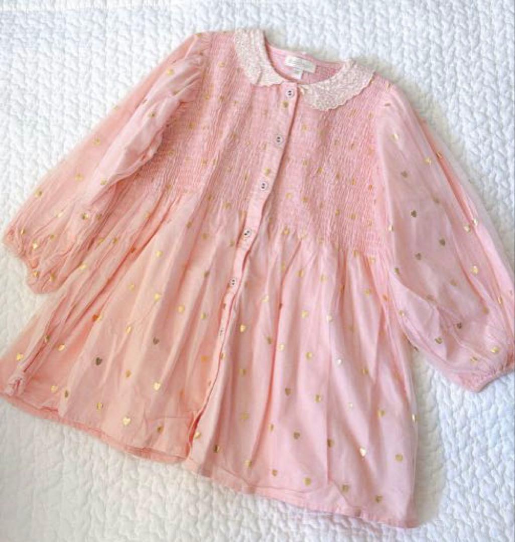 ワンピース bonjourdiary pink heart tulle tunic 8y