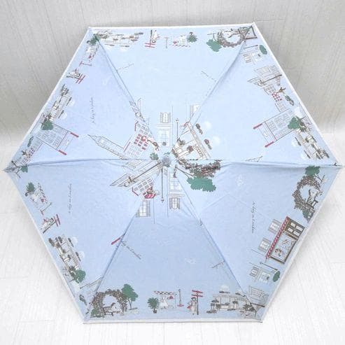 DAKS ダックス 晴雨兼用傘 折りたたみ傘 日傘 カラフル街並み サックス