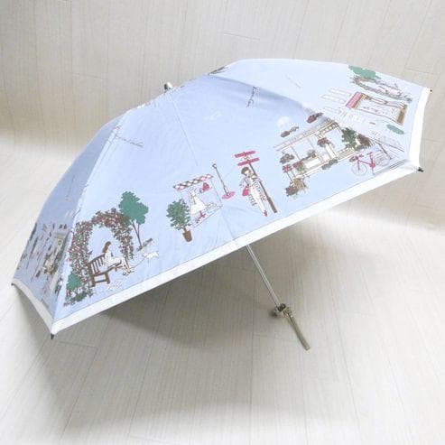 DAKS ダックス 晴雨兼用傘 折りたたみ傘 日傘 カラフル街並み サックス