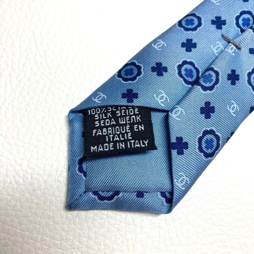 【極美品】CHANEL シャネル　ネクタイ　ライトブルー　ココマーク　サークル