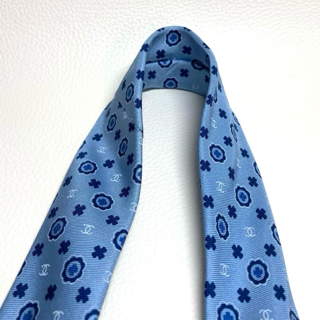 【極美品】CHANEL シャネル　ネクタイ　ライトブルー　ココマーク　サークル