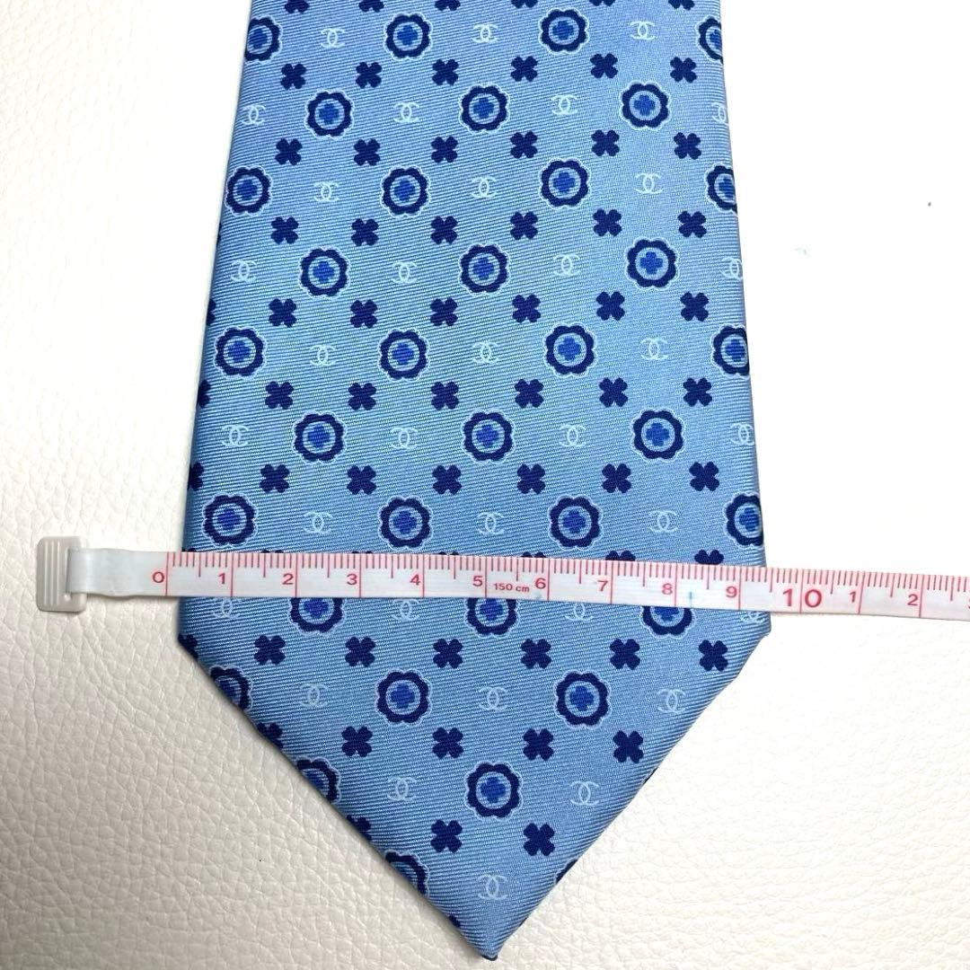 【極美品】CHANEL シャネル　ネクタイ　ライトブルー　ココマーク　サークル