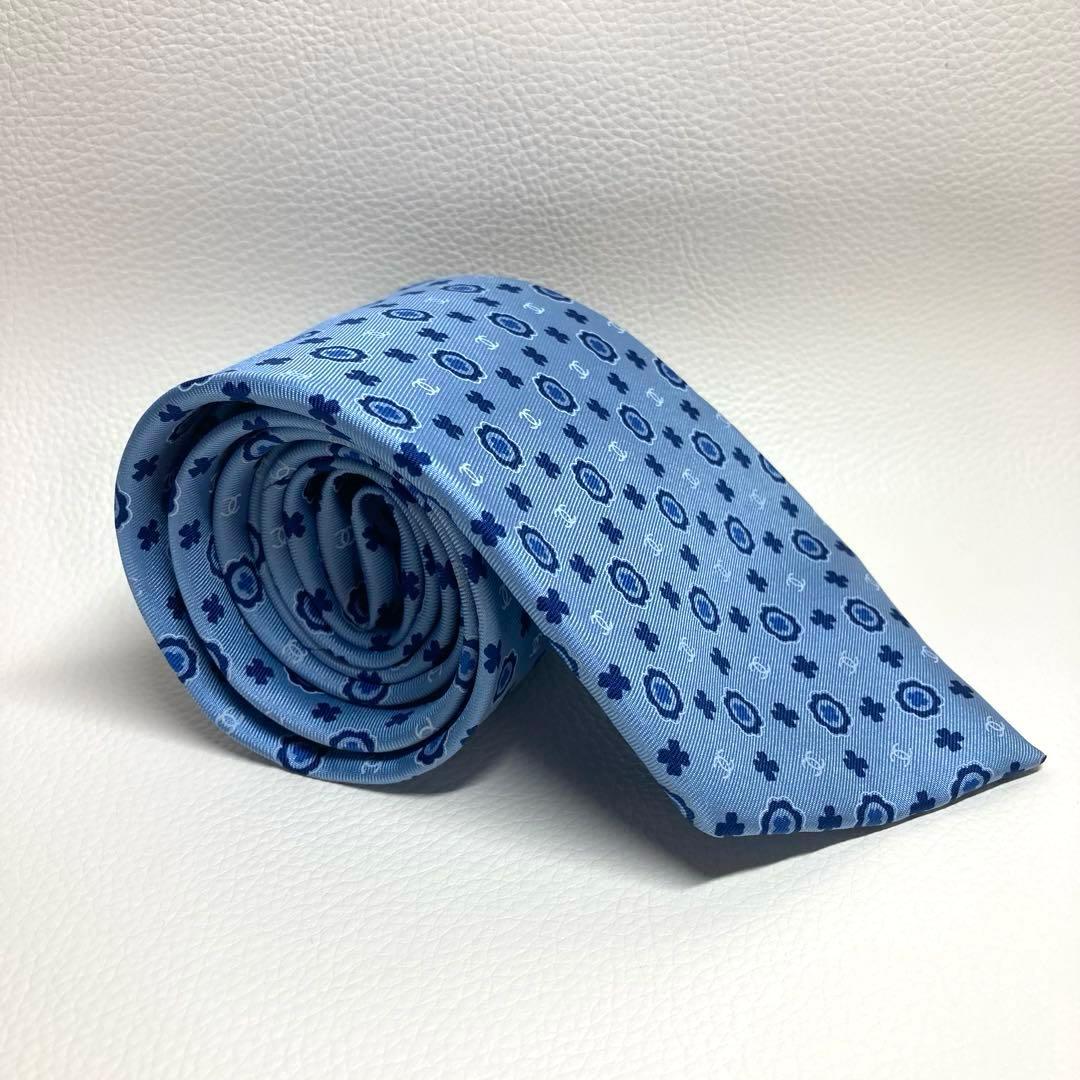 【極美品】CHANEL シャネル　ネクタイ　ライトブルー　ココマーク　サークル