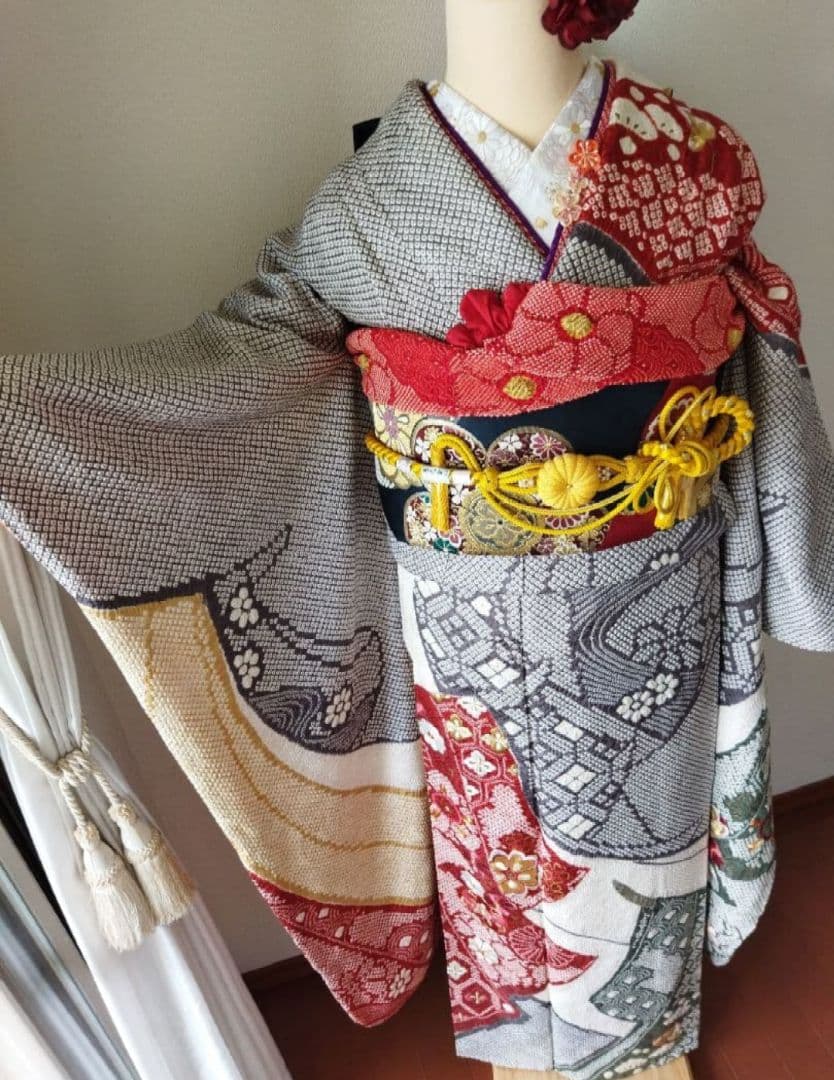 ステラ様　406.総絞りに刺繍　振袖7点セット 正絹　フルセット　成人式