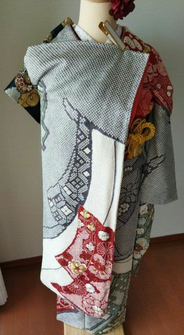 ステラ様　406.総絞りに刺繍　振袖7点セット 正絹　フルセット　成人式