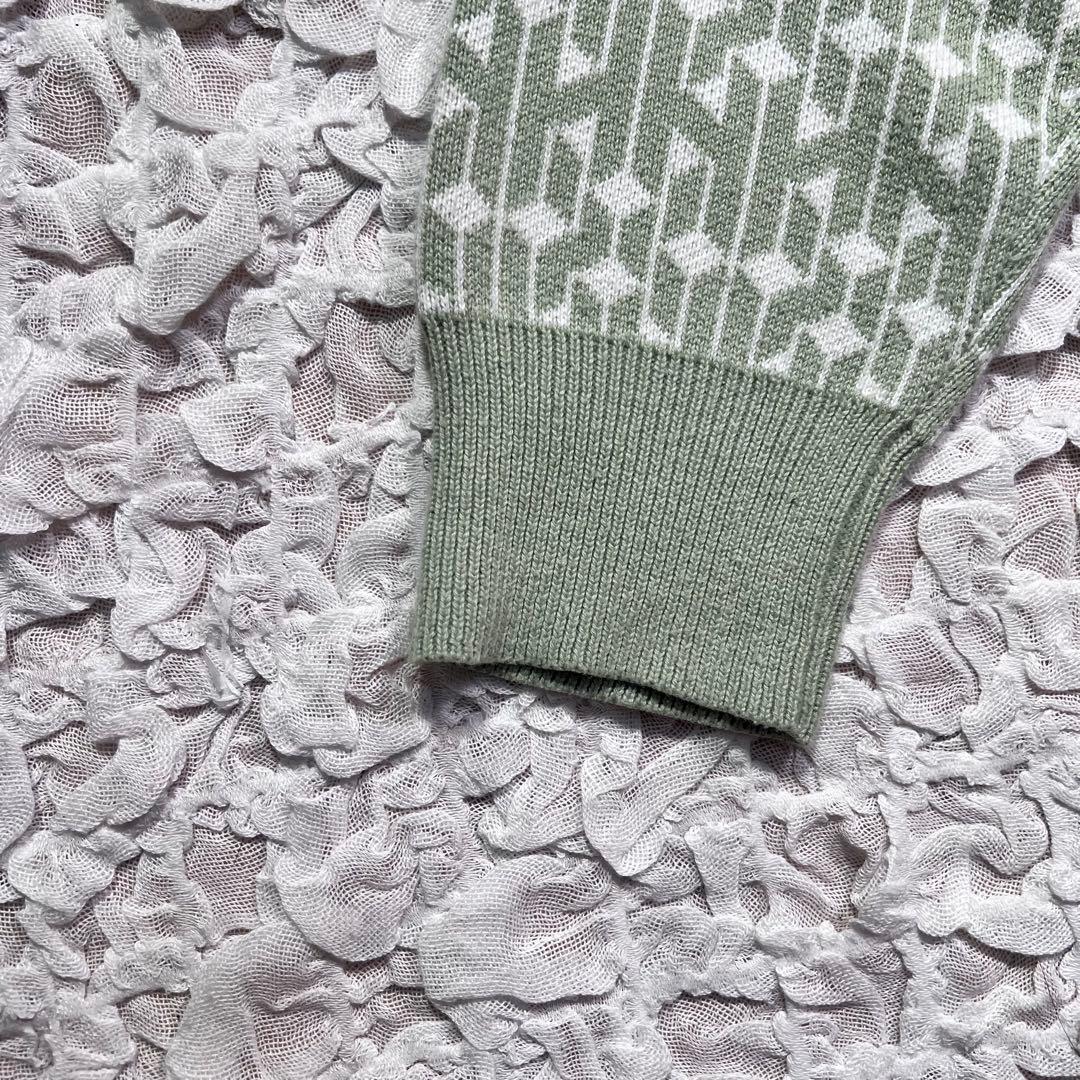 『HUF』 ニット　ポロシャツ　総柄　ハーフボタン　刺繍ロゴ　ミント　XS