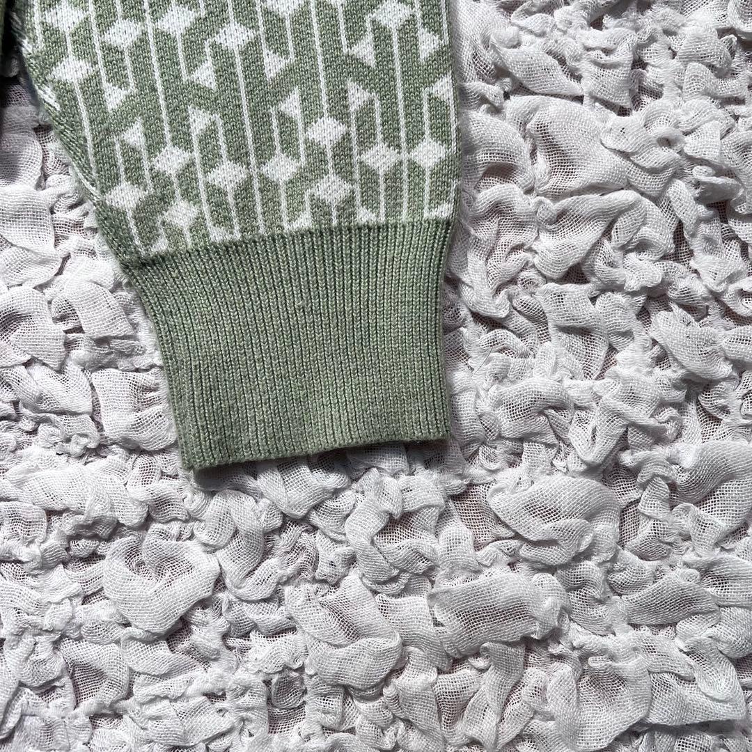 『HUF』 ニット　ポロシャツ　総柄　ハーフボタン　刺繍ロゴ　ミント　XS