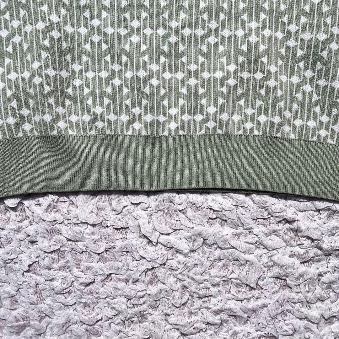 『HUF』 ニット　ポロシャツ　総柄　ハーフボタン　刺繍ロゴ　ミント　XS