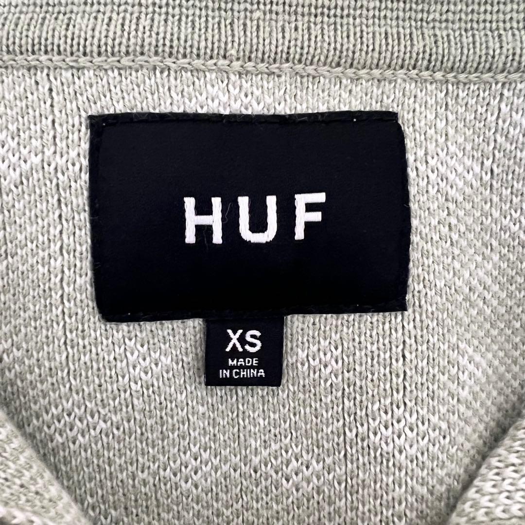 『HUF』 ニット　ポロシャツ　総柄　ハーフボタン　刺繍ロゴ　ミント　XS